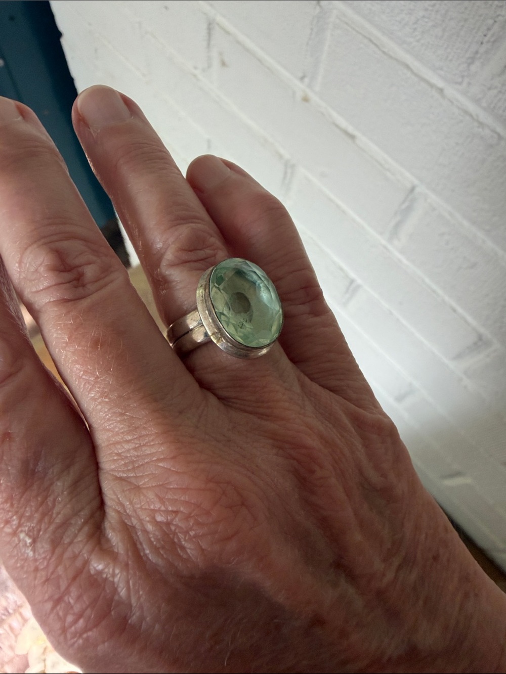 Chunky green quartz sterling ring